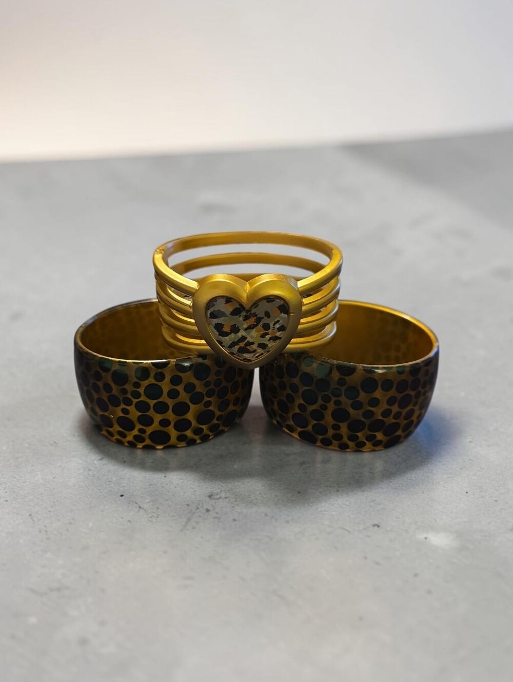 Gold-Tone Heart Accent Multi-Band Ring - Gold Leopard Inlay